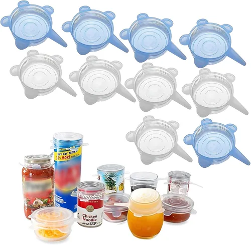 Vista 7 de tapas de silicona para latas (paquete de 10 de 2.6 pulgadas), tapas elásticas de silicona reutilizables para latas de alimento para mascotas, tapas