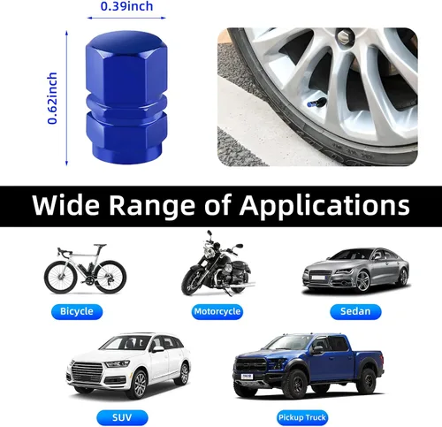 Vista 2 de Kewucn 8 PCS Tapas para Vástago de Válvula de Neumático de Automóvil, Cubiertas de Aleación de Aluminio con Anillo de Goma, Resistentes a la Azul