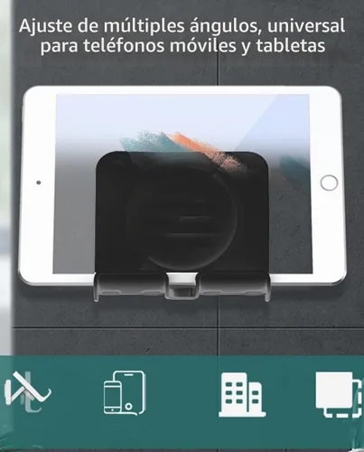 Vista 2 de Soporte de pared para teléfono con 3 almohadillas adhesivas, soporte plegable de ángulo ajustable para teléfono celular, sin perforaciones, soporte