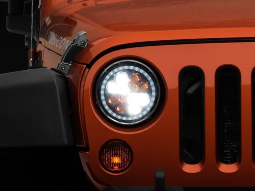 Vista 2 de Axial Faros delanteros LED Daymaker negros con estilo, compatibles con Jeep Wrangler TJ y JK 1997-2018