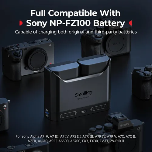 Vista 4 de SMALLRIG Cargador de batería NP-FZ100 y batería USB-C de repalcement de 2400 mAh para Sony