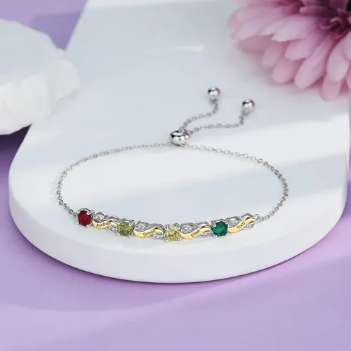 Vista 4 de Lam Hub Fong Pulsera personalizada de regalo para el día de la madre, pulseras personalizadas con nombre de piedra natal para mamá de hija, pulseras
