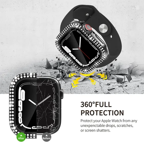 Vista 6 de Funda impermeable 2 en 1 compatible con Apple Watch de 1.575 pulgadas, protector de pantalla SE3/SE2/SE Series 6/5/4, cubierta facial con diamantes