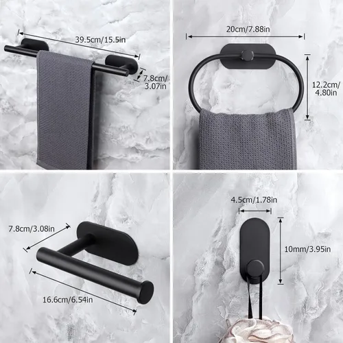 Vista 6 de JiGiU Toallero autoadhesivo para baño, incluye toallero de baño de 16 pulgadas, soporte para papel higiénico, anillo de toalla y 3 paquetes