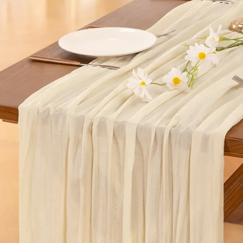 Vista 3 de Socomi Camino de mesa beige para primavera y Pascua, camino de mesa de 170 pulgadas, paño de queso de 14 pies, gasa bohemia rústica para decoración