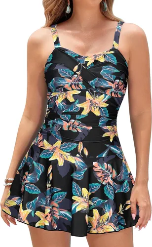 Vista 23 de SHEKINI Traje de baño de una pieza con falda fruncida cruzada para mujer Vestido de baño Traje de baño Albaricoque - Bw