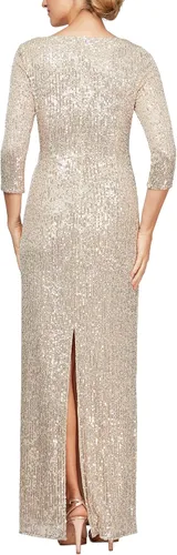 Vista 2 de Alex Evenings Vestido largo de manga 34 para mujer con lazo ajustado en la cintura