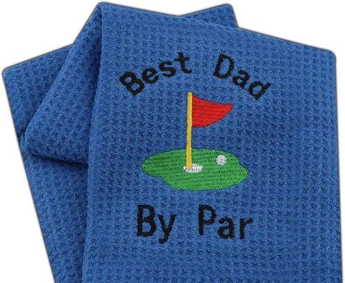 Vista 6 de JXGZSO Toalla de golf bordada para papá, toalla de golf bordada con clip (Best Dad by par)