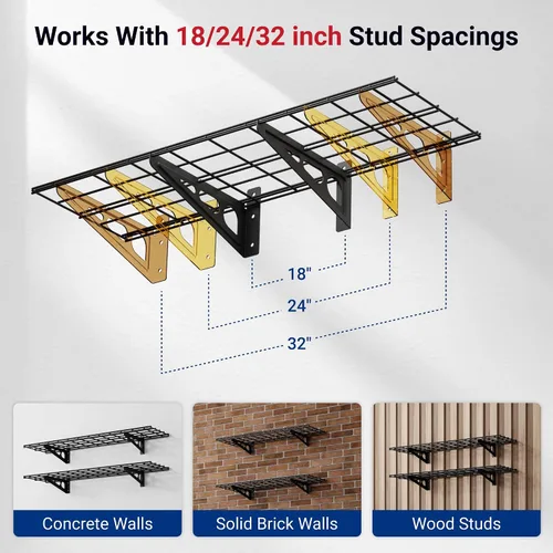 Vista 6 de FLEXIMOUNTS Paquete de 2 Estante de Pared de Garaje de 1x4 pies 12 pulgadas por 48 pulgadas Rack de Almacenamiento de Garaje Estantes Flotantes Negro