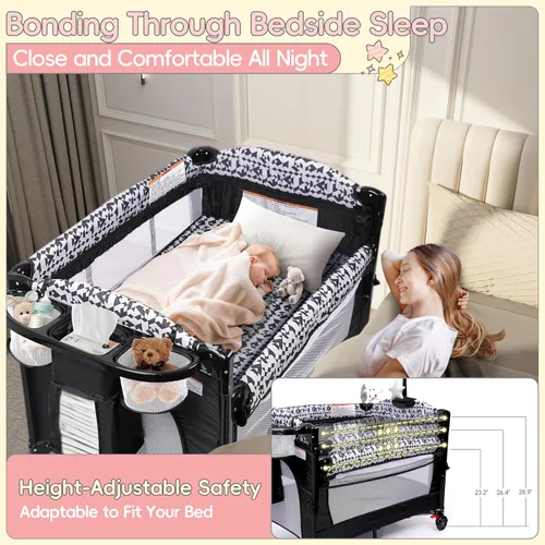 Vista 2 de Xilingol - Cuna de bebé 5 en 1 para dormir al lado de la cama, con mesa de cambio, portátil con bolsa de transporte, moisés para dormir