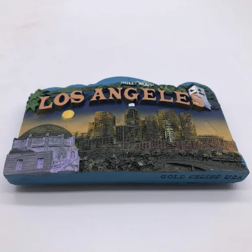 Vista 2 de 3D Los Ángeles USA imán para refrigerador turístico recuerdos de viaje hecho a mano resina artesanía pegatinas magnéticas decoración hogar cocina