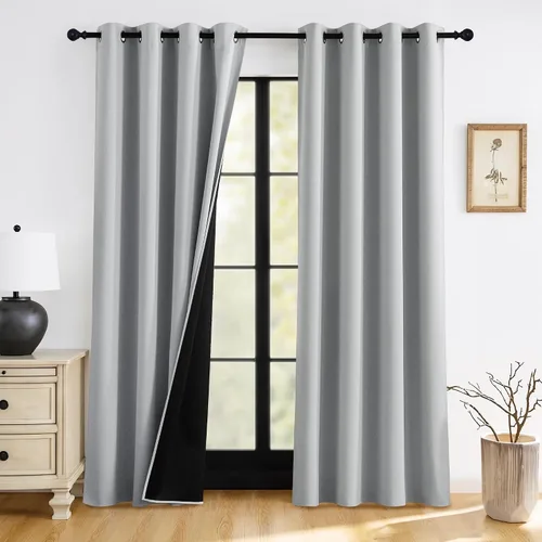 Vista 14 de RYB HOME Cortinas 100% opacas de 63 pulgadas de largo, cortinas de ventana de eficiencia energética y reducción de ruido para dormitorio, sala
