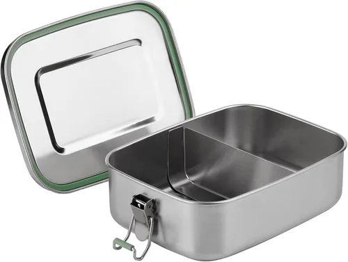Vista 8 de Arora Lonchera Bento de acero inoxidable – 27.1 fl oz con divisor, 2 compartimentos, recipiente de alimentos ecológico y reciclable, a prueba