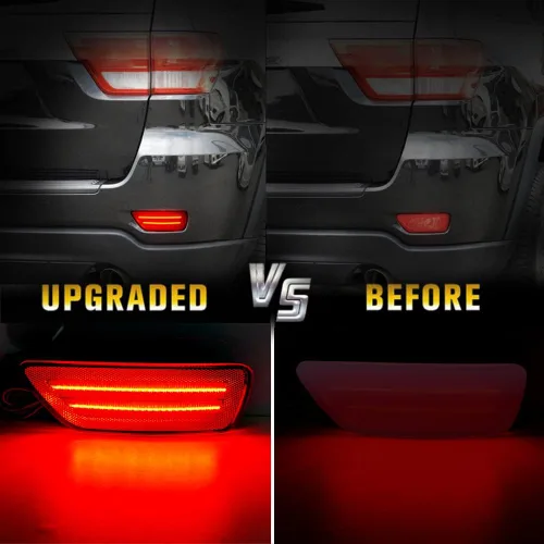 Vista 3 de Reflectores de parachoques trasero Lente roja clara LED para Jeep Grand Cherokee 2011-2021 Fit Jeep Compass 2011-2017, Jeep Patriot 2013-2017