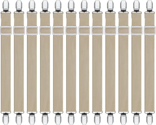 Vista 13 de Boao 12 piezas de clips para sábanas de cama, correas para esquinas de sábanas, soporte ajustable para colchón, clips elásticos para sujetar Negro