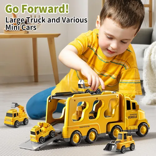 Vista 2 de JUKUDAHU Camiones para niños pequeños de 2 a 4 años 1-3 4-8 4-7 para niños y niñas, camiones de juguete de construcción de 5 en 1 para niños