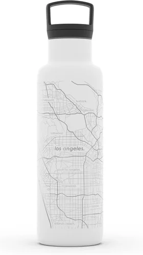 Vista 90 de Well Told Botella de agua aislada con mapa de Washington DC grabado, botella de acero inoxidable grabada (21 onzas, blanco) botella aislada de mapa