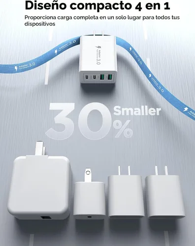 Vista 5 de [Paquete de 2] Bloque de cargador de pared USB C, 40 W, 4 puertos, cargador USB C súper rápido, adaptador de corriente PD de doble puerto, enchufe