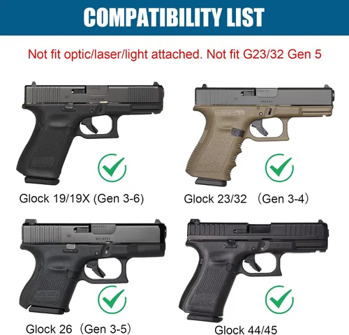 Vista 2 de OWB Glock 19 Holster - Custom Fit: Glock 19 19X 26 44 45 (Gen 1 2 3 4 5 6) & Glock 23 32 (Gen 3 4), Level II Retention, Optic Cut/QD