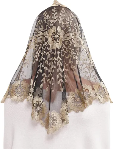 Vista 4 de Mantilla triangular de encaje para cubrir la cabeza de masas latinas velo de encaje grande