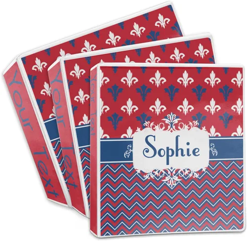 Vista 3 de Carpeta patriótica personalizada de 3 anillas con diseño de flor de lis, 2 pulgadas