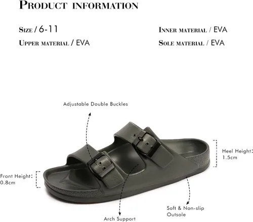 Vista 8 de FUNKYMONKEY - Sandalias bajas cómodas para mujer, hechas de etilvinilacetato, ajustables con hebilla doble