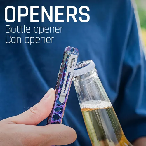 Vista 3 de TISUR Barra de palanca EDC de titanio, multiherramienta de barra de palanca para llavero con abrebotellas, palanca pequeña de bolsillo para hombres
