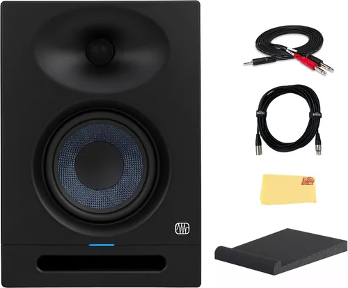 Vista 7 de PreSonus Eris Studio 4 - Monitores de estudio activo de 2 vías de 4.5 pulgadas con guía de ondas EBM con cable de ruptura estéreo, cable XLR y paño