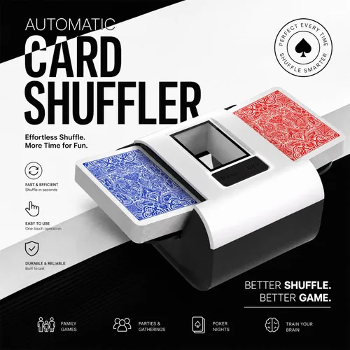 Vista 6 de INNCNN - Barajador de tarjetas automático recargable para 1-2 cubiertas, carga rápida USB-C con control automático y control manual, 65 dB Blanco
