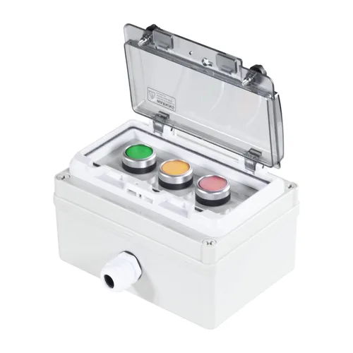 Vista 18 de Caja de botones con interruptor de parada de emergencia, botones de arranque/parada y rotativos (rojo/verde) Emergency Stop Button Red Green
