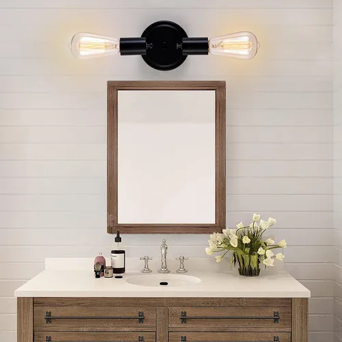 Vista 5 de Lámpara de techo semiempotrada de 2 luces, color negro mate con base E26, lámpara moderna para casa de campo, cocina, comedor, dormitorio, estudio