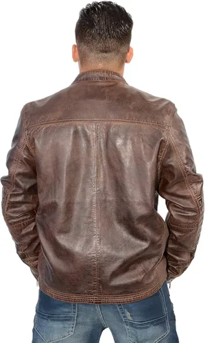 Vista 2 de Milwaukee Leather SFM1805 - Chaqueta de piel de cordero marrón con puntada lateral para hombre
