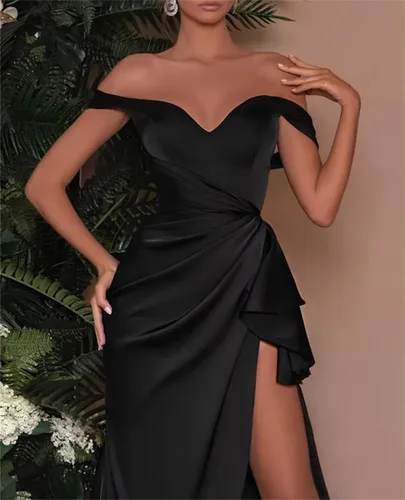 Vista 4 de Off Shoulder Bridesmaid Dresses with Pleated Mermaid Satin Formal Party Gowns for Wedding