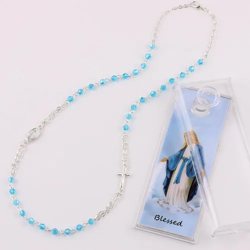 Vista 8 de HanlinCC Collar de rosario milagroso chapado en plata brillante con cuentas de cristal facetado de 0.157 in con caja de regalo para mujeres