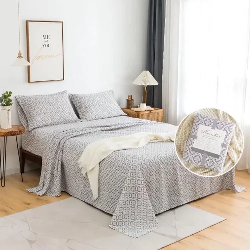 Vista 7 de KACEMOO Juego de sábanas Queen de 4 piezas con estampado floral beige, juego de sábanas bohemias de microfibra con bolsillo profundo, lujosas Beige