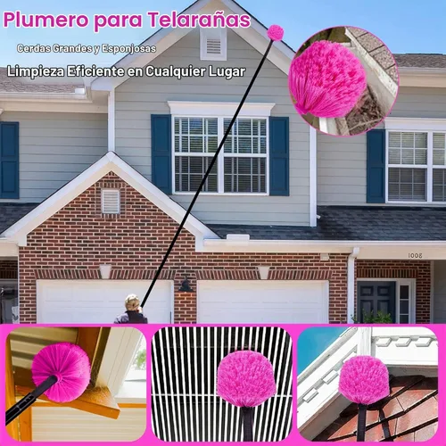 Vista 5 de CALBEAU Suministros de limpieza rosados, plumero con poste de extensión