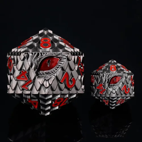 Vista 8 de 1 dado de metal D20 DND – Dados poliédricos gigantes metálicos de 20 caras, dados grandes de 1.378 in de ojo de dragón para juego de mesa
