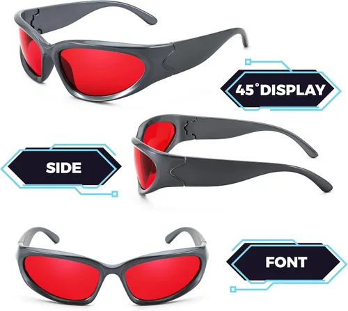 Vista 6 de FEISEDY Gafas de sol futuristas envolventes ovaladas y frescas Y2K con marco grueso, vintage de los años 90 para hombres y mujeres, B2951