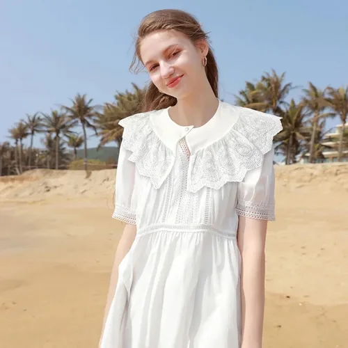 Vista 4 de Gargantilla desmontable plisada blanca vintage con cuello falso de encaje para mujer, vestidos y camisas