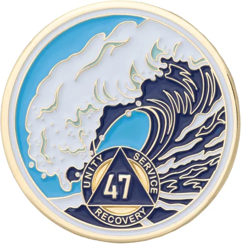 Vista 47 de Moneda AA de 1 año – Medallón de recuperación de ondas estrelladas de Sobriety Mint – azul/blanco/dorado