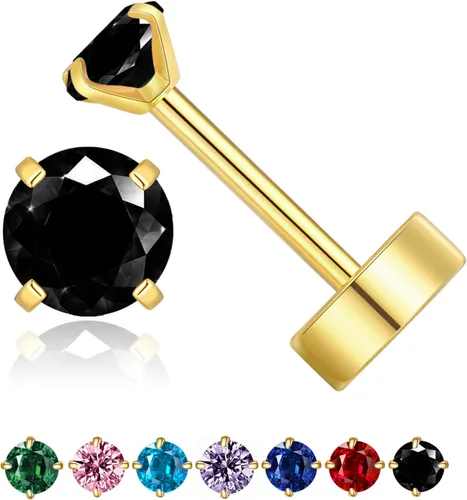 Vista 16 de 3mm Tiny CZ Flat Back Stud Earrings,14K Gold Small Screw on Cubic Zirconia Earrings for Cartilage Helix Tragus Piercing Jewelry Gift for Women Girls