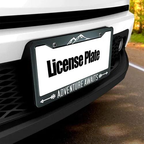 Vista 5 de HOSNYE Adventure Awaits - Marco de matrícula para entusiastas de los viajes alpinos, cubierta de metal para placas frontales, marco de placa