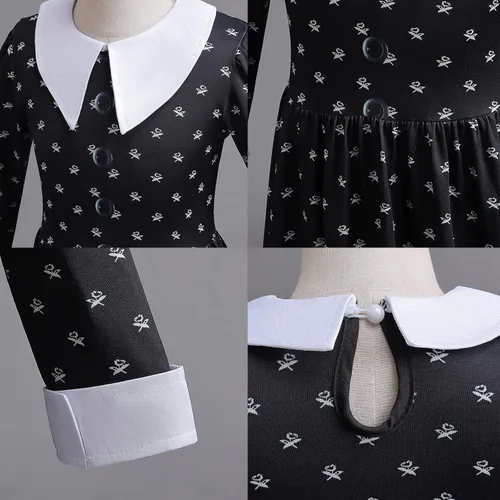 Vista 4 de MINACARE Wednesday Addams - Disfraz de Halloween para niñas, vestido de princesa negro para 2-10T