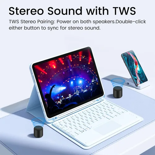 Vista 3 de Mini altavoz Bluetooth – Pequeños altavoces Bluetooth portátiles inalámbricos con TWS estéreo, sonido HD de 5 W, Bluetooth 5.3, 8 horas