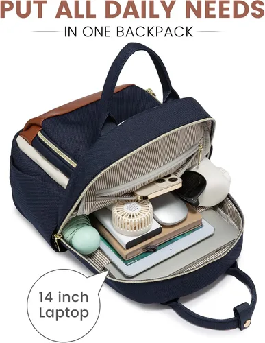 Vista 7 de LOVEVOOK Mini mochila para mujer, elegante mochila impermeable, Drak Azul-beige-marrón, Mochila