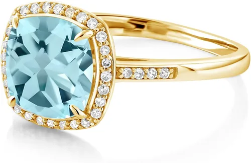 Vista 6 de Gem Stone King Anillo de compromiso de oro amarillo de 10 quilates con topacio azul cielo y diamante para mujer