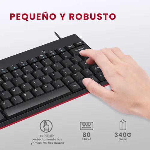 Vista 2 de Perixx PERIDUO-212 ES Teclado y ratón pequeños con Cable, 12 Teclas Multimedia, Negro, Configuración Española