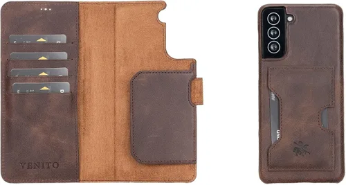 Vista 204 de Venito Florence - Funda de piel compatible con Samsung Galaxy S9, extra segura con bloqueo RFID, cartera desmontable para teléfono (gris decolorado)
