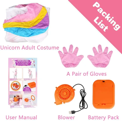 Vista 4 de OurWarm Disfraz inflable de unicornio para adulto divertido disfraz de unicornio inflable para hombres y mujeres suministros de cosplay de Halloween
