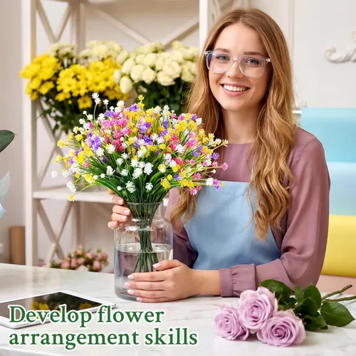 Vista 5 de Hoteam 40 paquetes de flores artificiales para exteriores, resistentes a los rayos UV, plantas de plástico para exteriores, primavera, verano